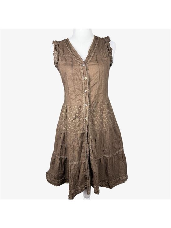 Other Dresses & Skirts - Brown boho short sleeve tiered dress eyelets - fits like S